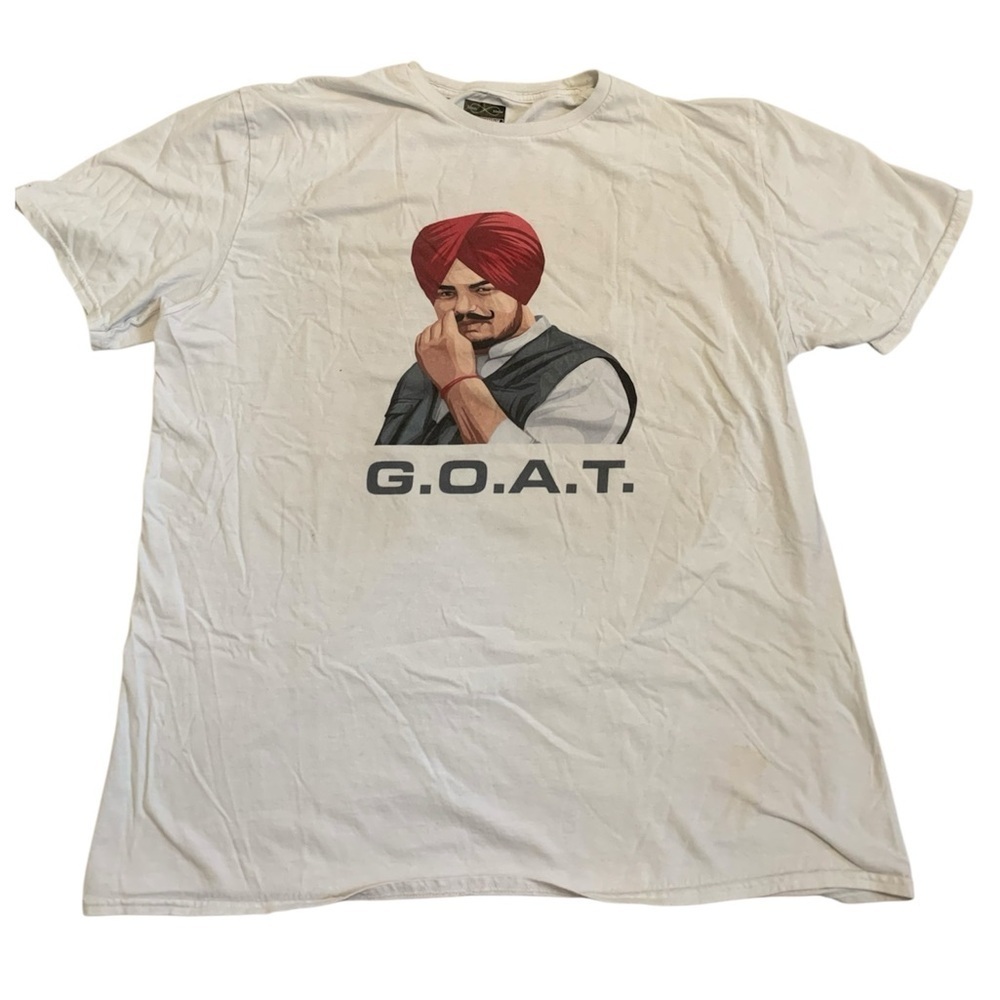 Sidhu Moose Wala "G.O.A.T." Tribute T-Shirt XL | White Softstyle Punjabi Rapper